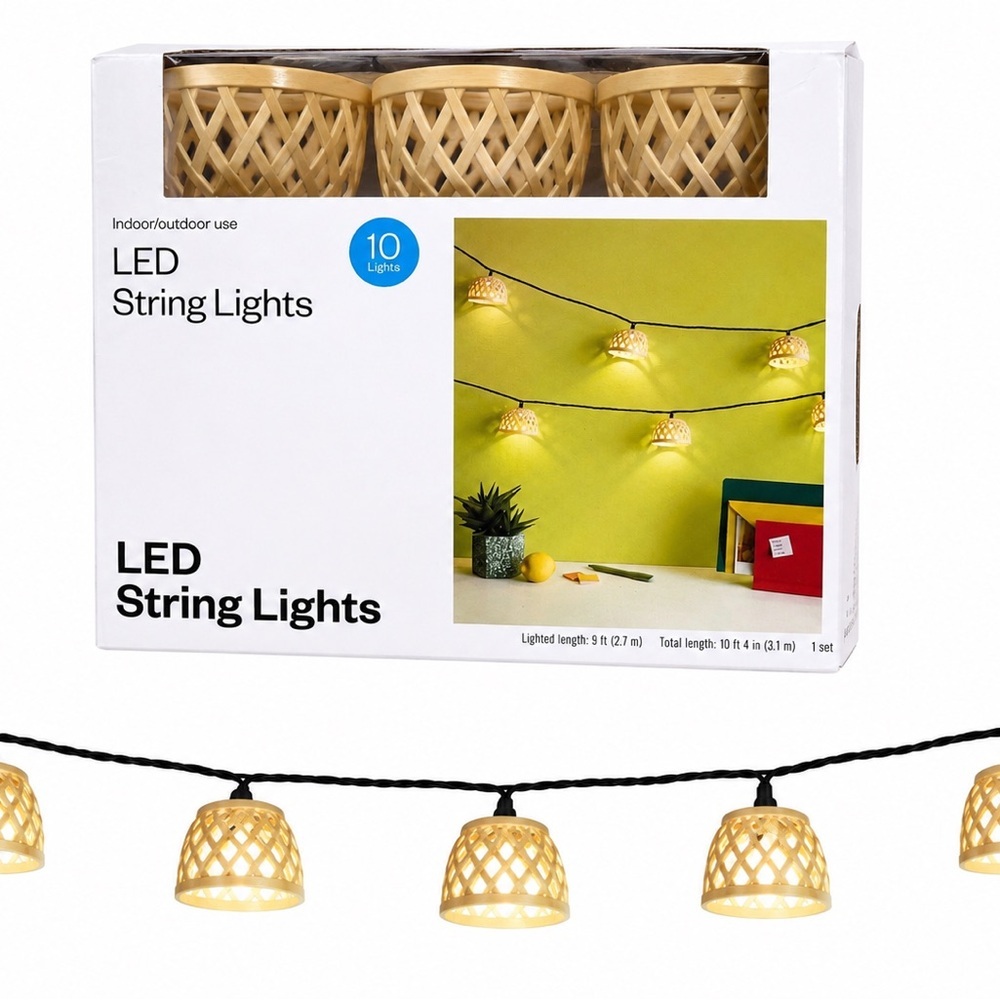 LED String Lights Indoor Outdoor 10 Light Warm White Decorative Room Decor NIB